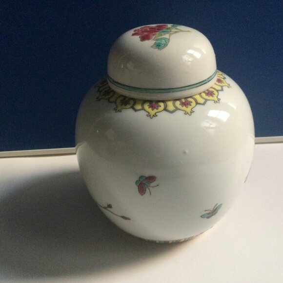 Vintage Chinese porcelain 60s lidded ginger jar hand painted chicken flowers - Picture 3 of 7